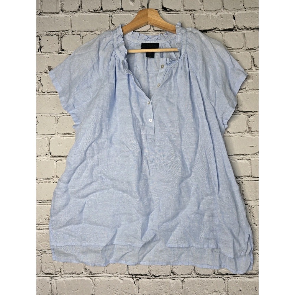 Rachel Roy 100% Linen Ruffle Collar Accent Lightweight Coastal Blouse Size Large